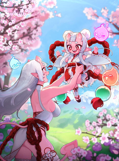 Half Body + Chibi with painted BG @MichiMangoMochi